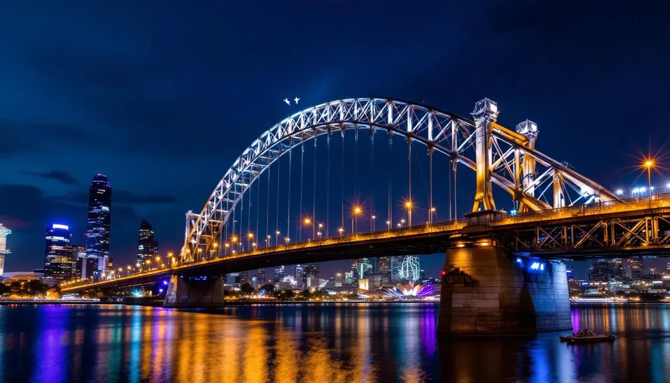 Filming in Brisbane with Story Bridge and river view